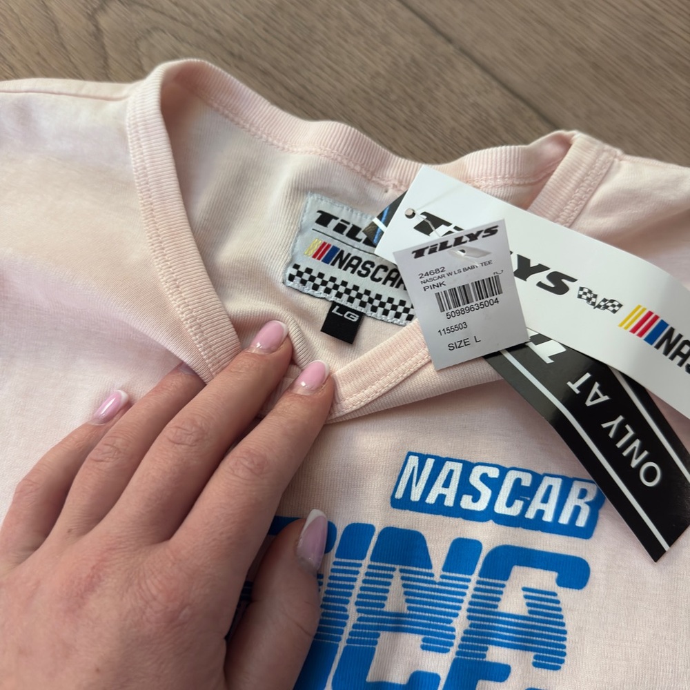 NASCAR Kids Long Sleeve Tee - Light Pink with Blue and Red Accents - Picture 4 of 4